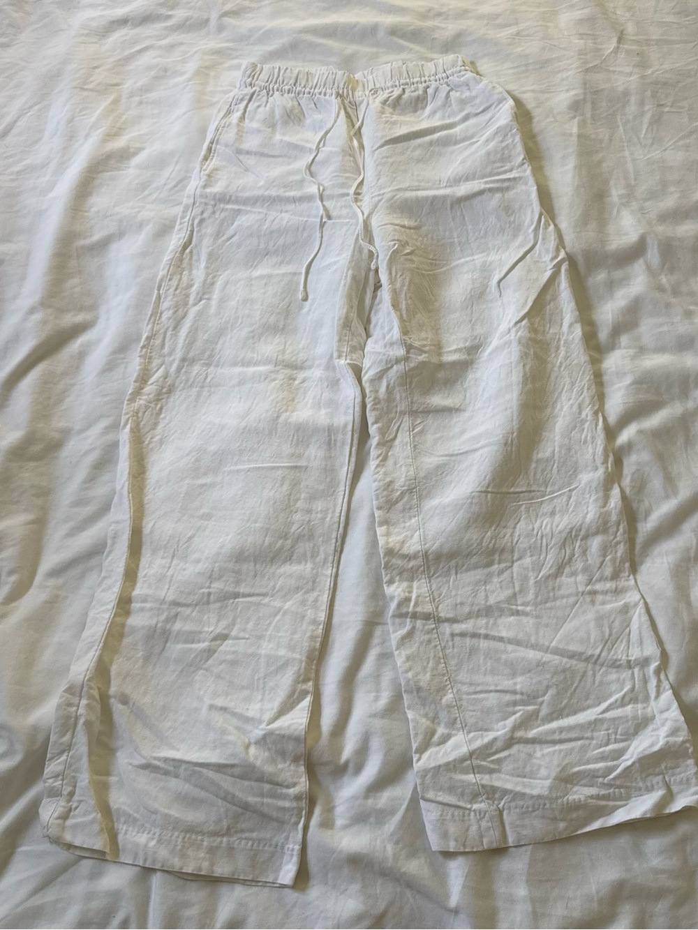 H&M White Linen Drawstring Pants